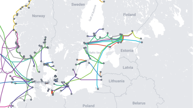 Mappa dei cavi sottomarini nel Baltico. Fonte: Data Centre Dynamics
